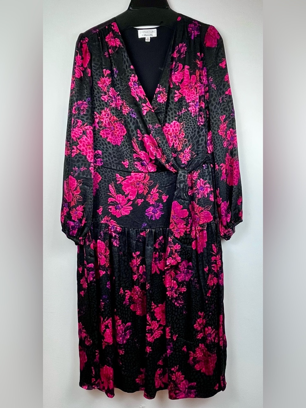 Robbie Bee Floral Faux Wrap Midi Dress Red Black Tie Waist Size 10